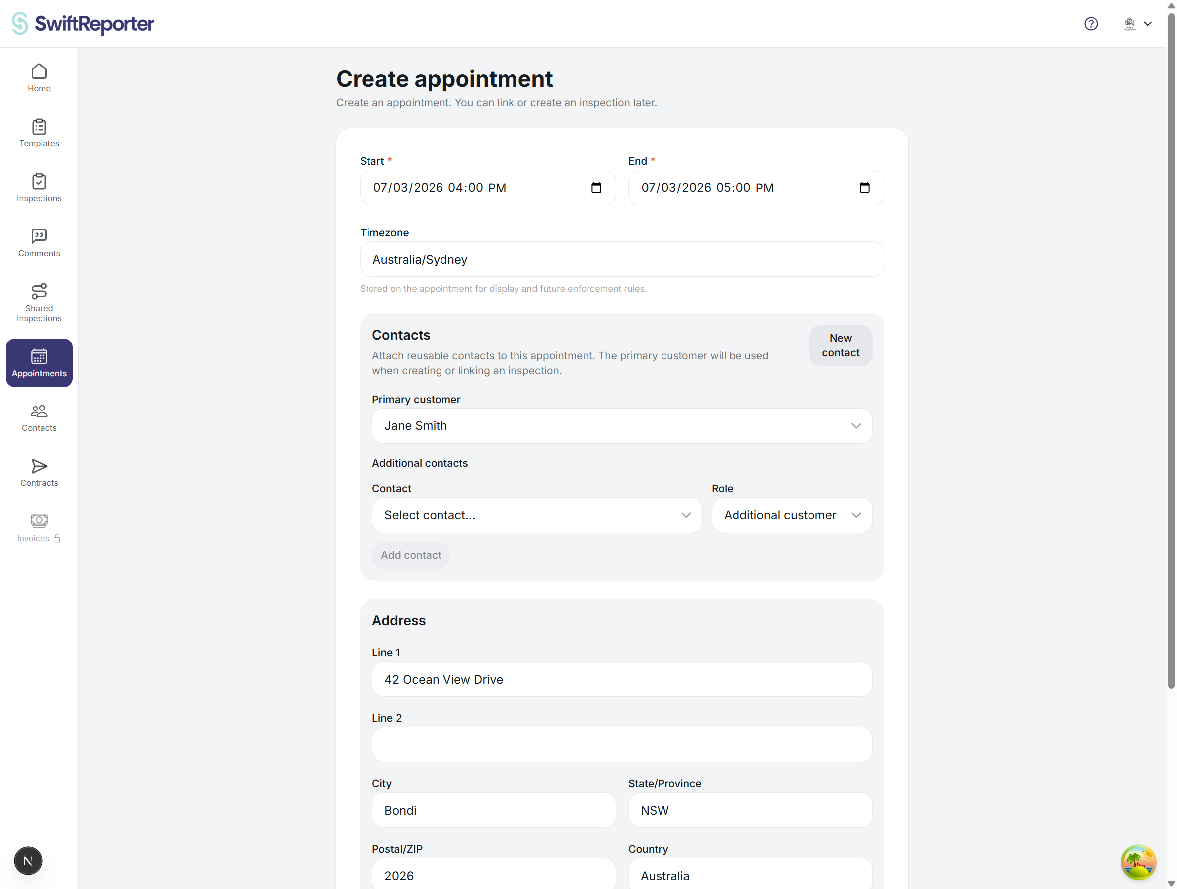 Create appointment form