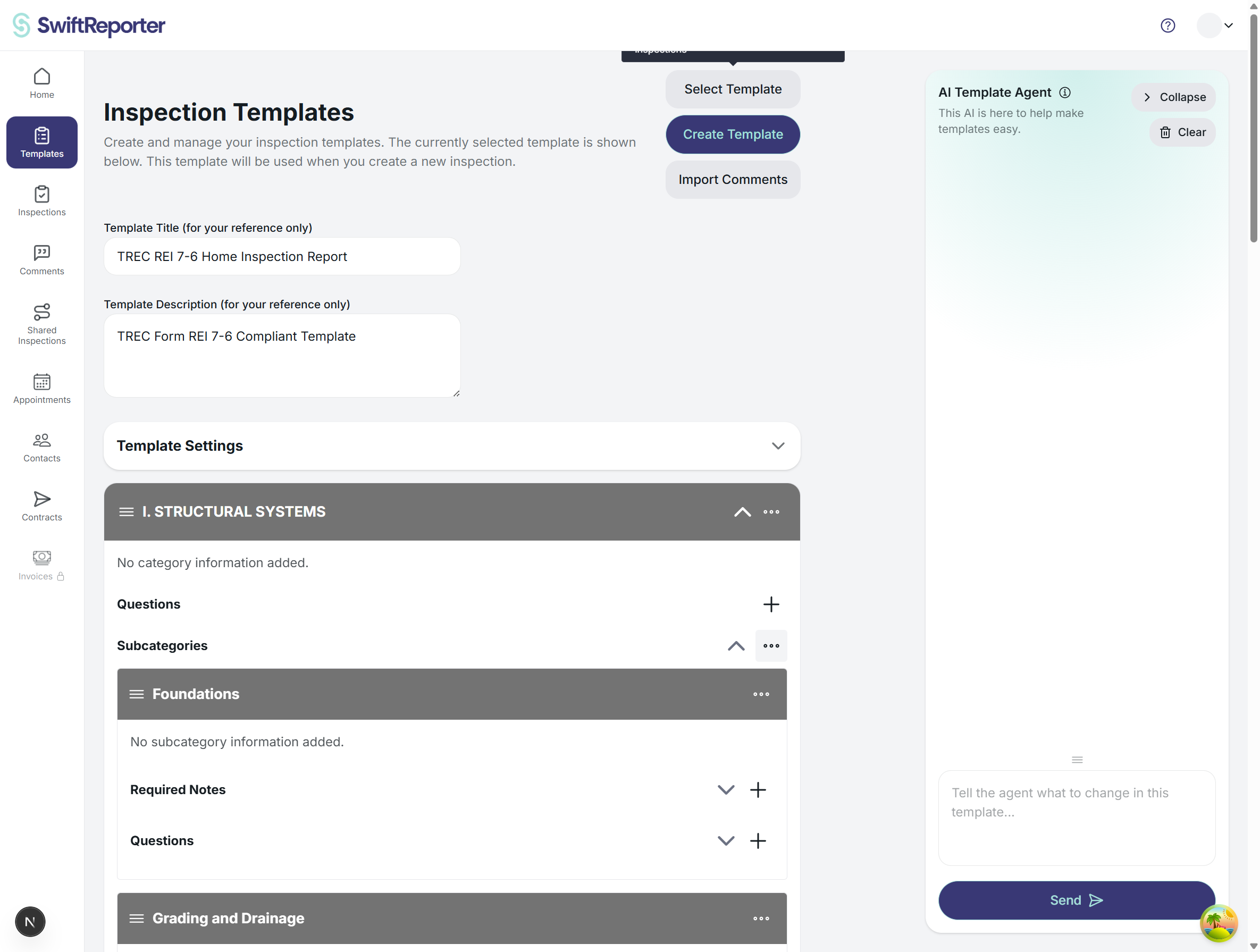 Required notes sections in templates