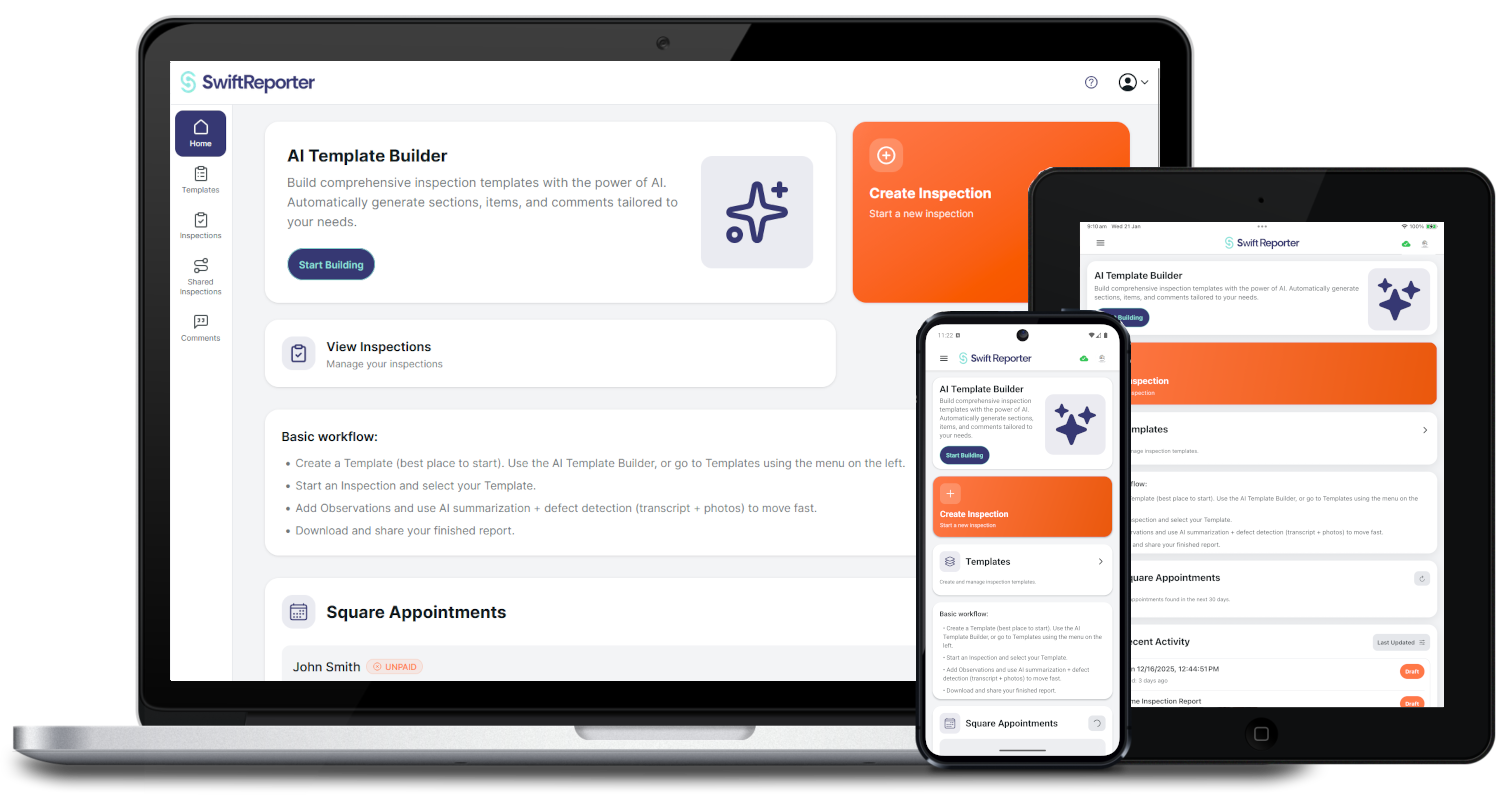 Swift Reporter on web, mobile phone, and tablet