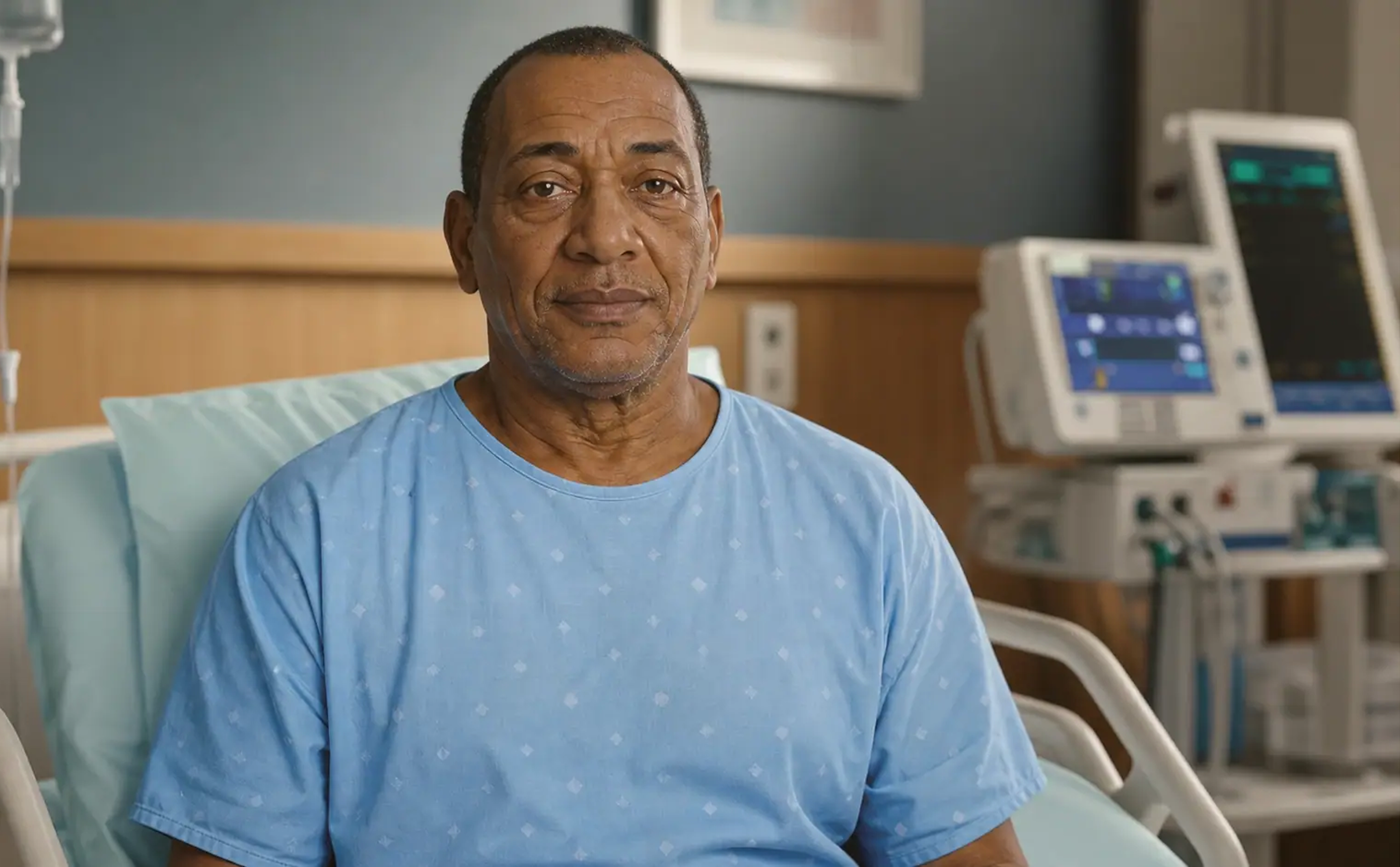 Patient Garrett Smalls in a hospital bed during a DDx simulated encounter