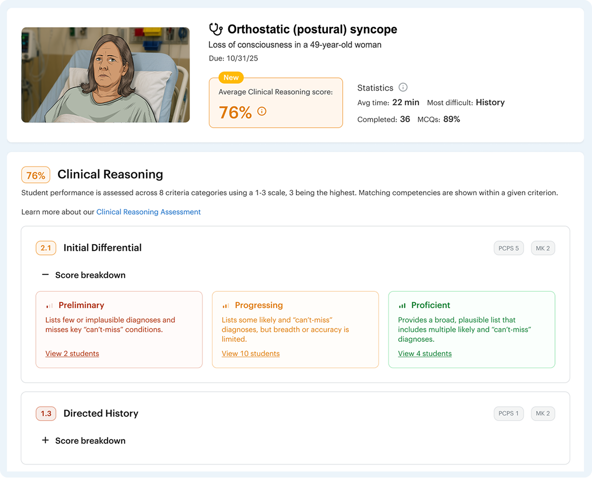 DDx rubric-based competency assessment view