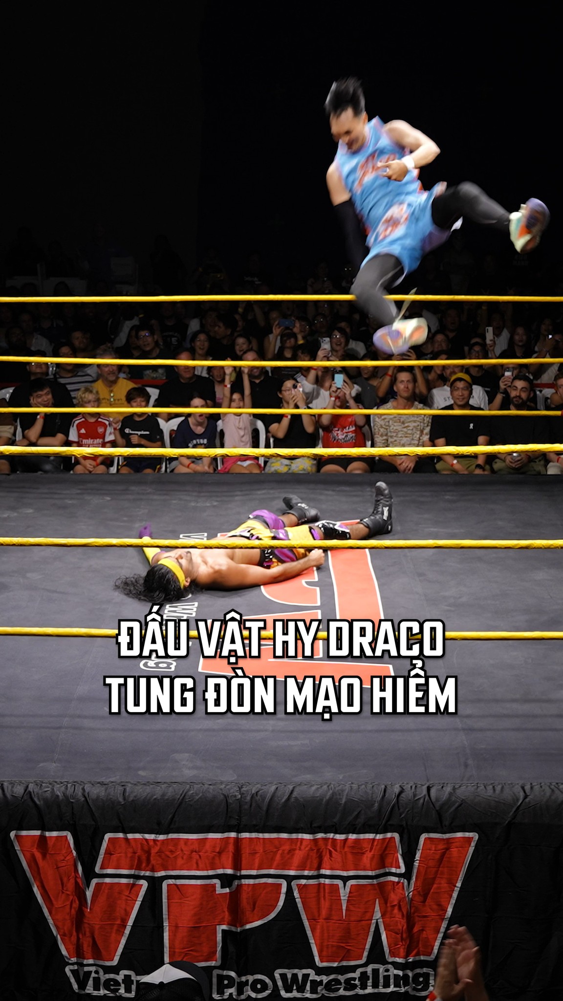 Hy Draco delivers a high-risk finishing move in Vietnam Pro Wrestling