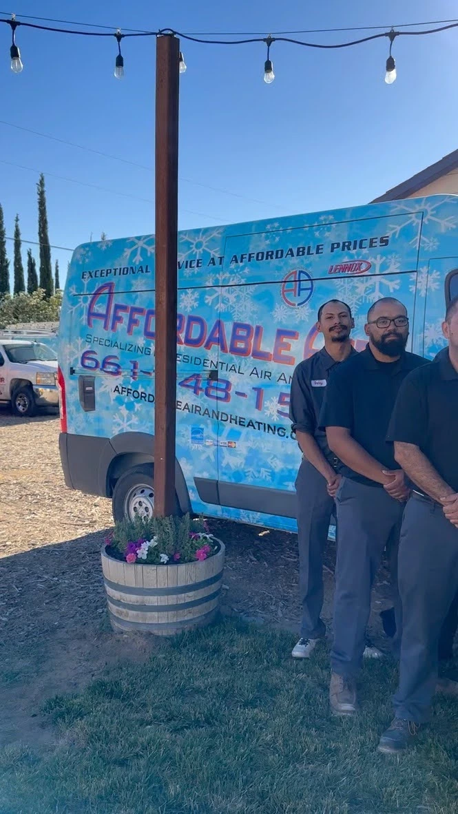 Affordable air conditioning truck with employees, hanging lights, and flower pot