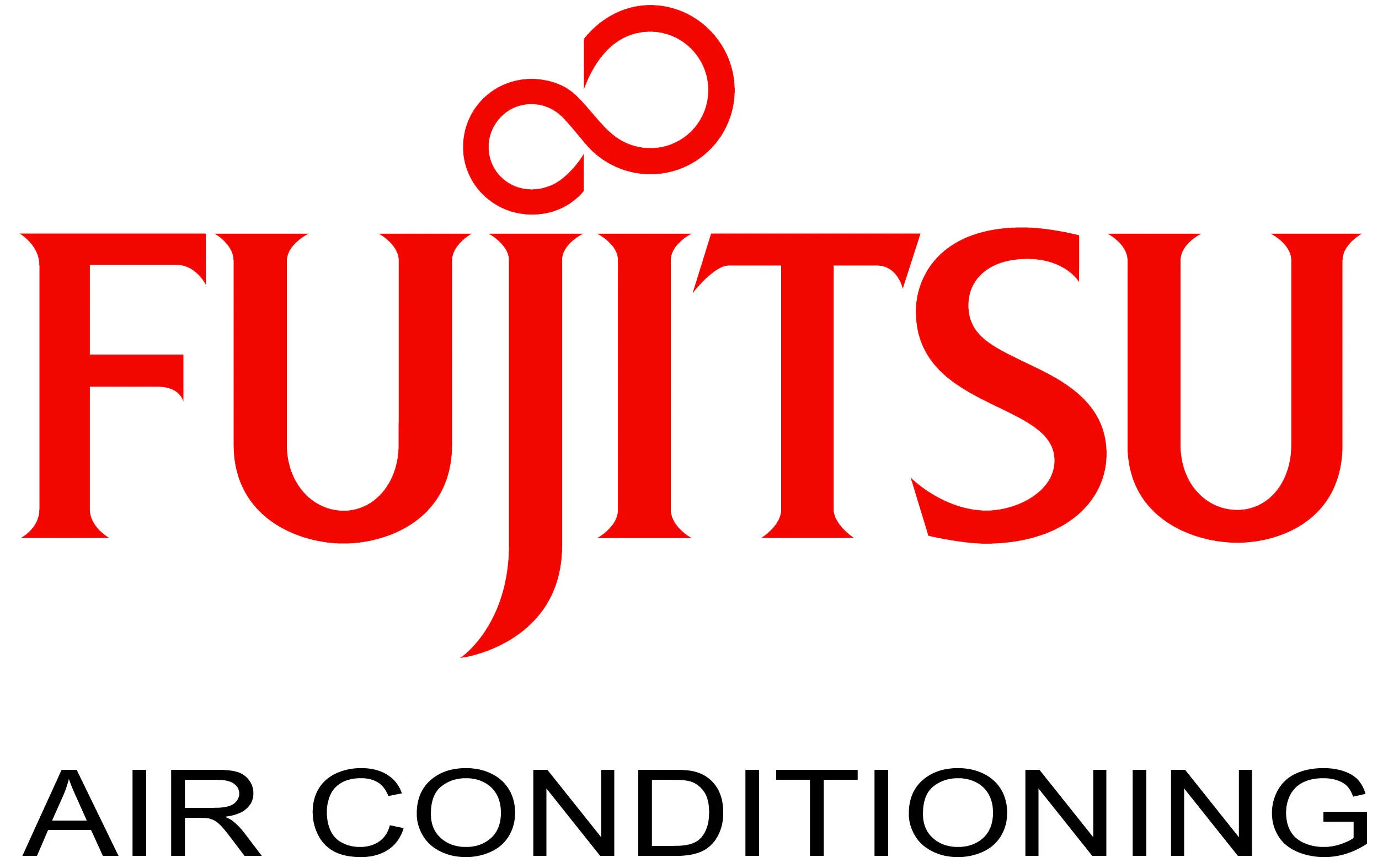 Fujitsu Air Conditioning logo in bold red letters with curved symbol
