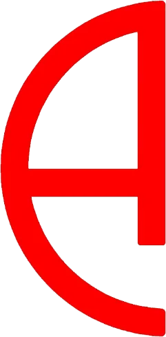 Stylized red letter A logo with curved and geometric design