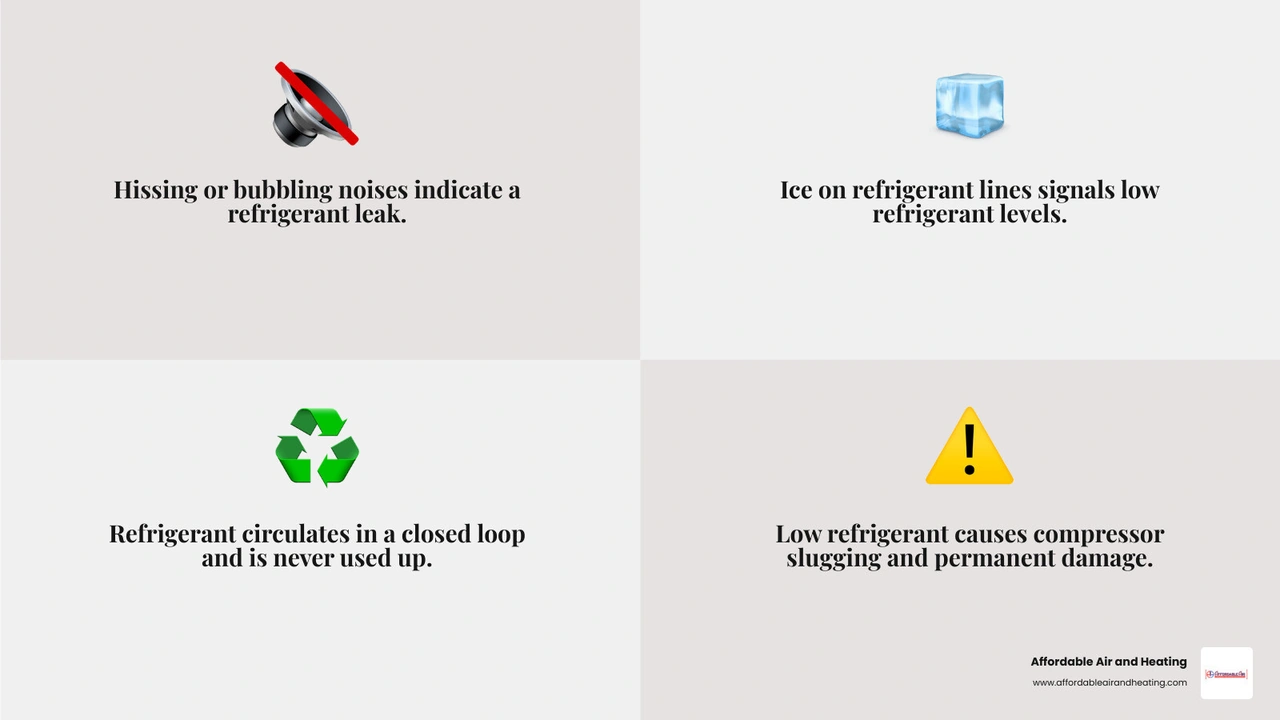 infographic explaining symptoms of a refrigerant leak such as hissing and ice infographic infographic explaining symptoms of a refrigerant leak such as hissing and ice infographic