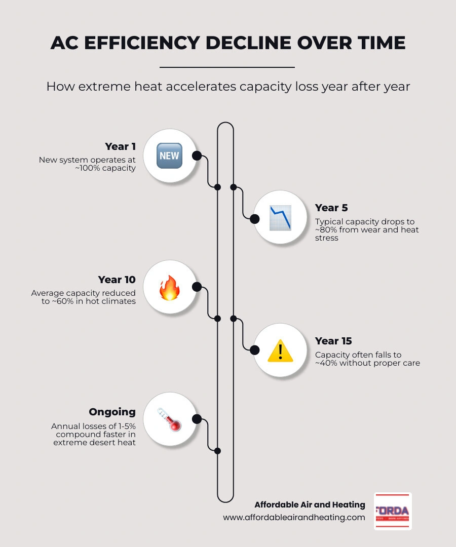 infographic showing how AC efficiency declines with age in extreme heat over 15 years infographic infographic showing how AC efficiency declines with age in extreme heat over 15 years infographic
