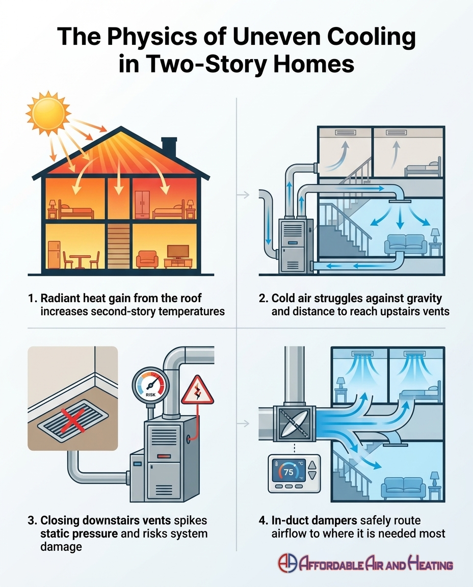 The Physics of Uneven Cooling in Two-Story Homes