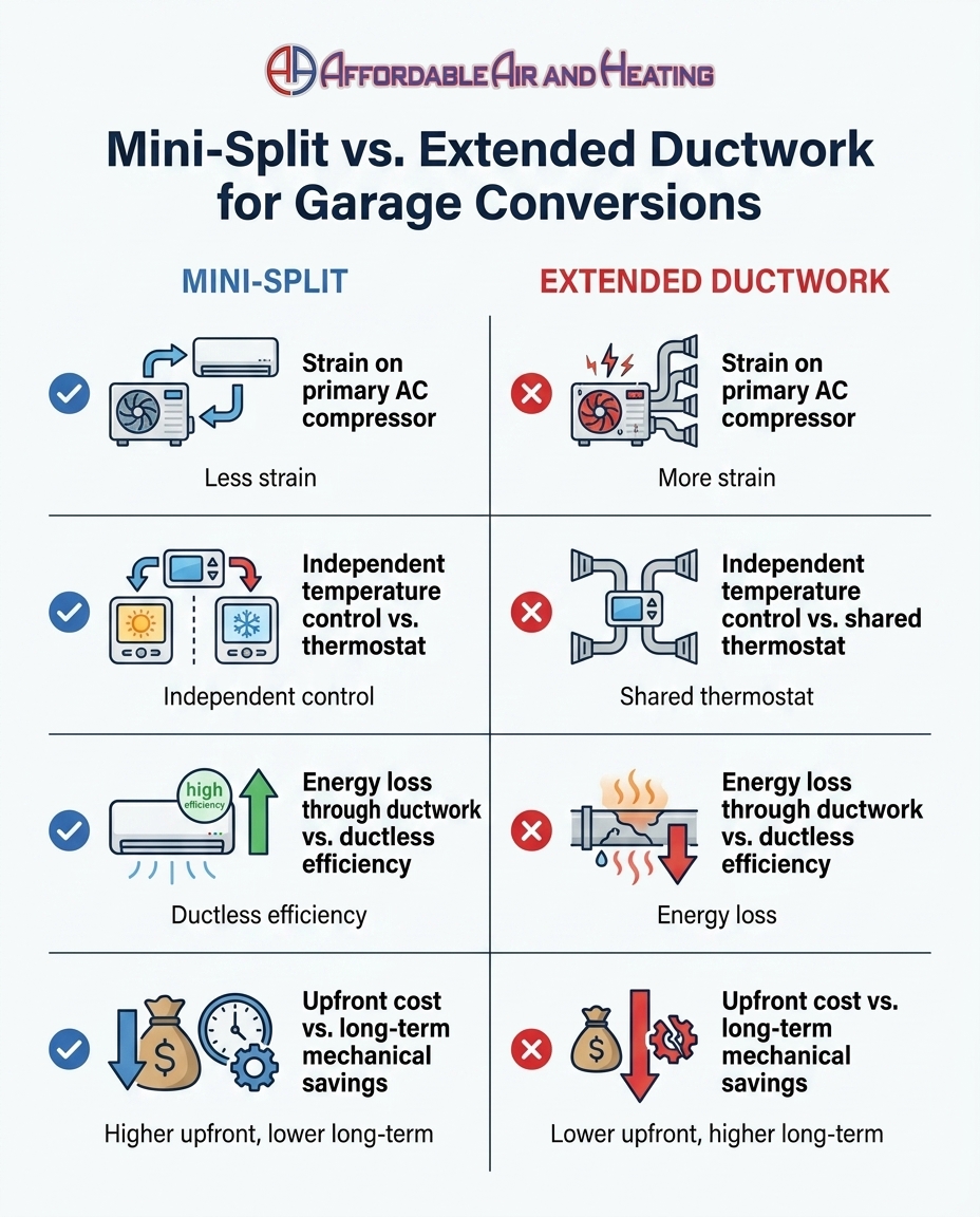 Mini-Split vs. Extended Ductwork for Garage Conversions