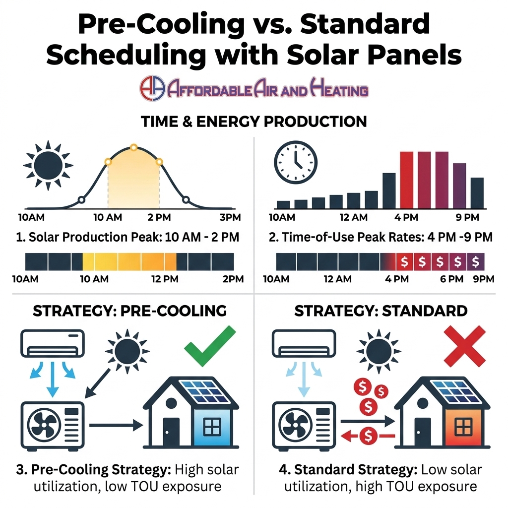 Pre-Cooling vs. Standard Scheduling with Solar Panels