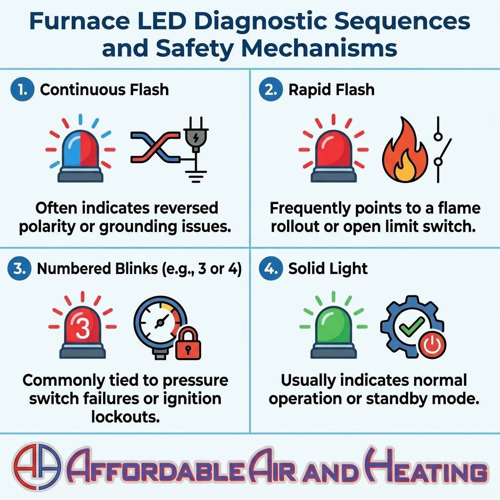 Furnace LED Diagnostic Sequences and Safety Mechanisms