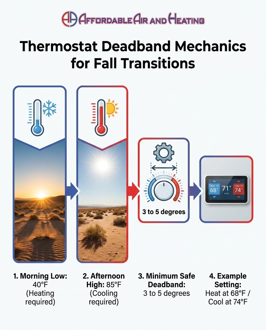 Thermostat Deadband Mechanics for Fall Transitions