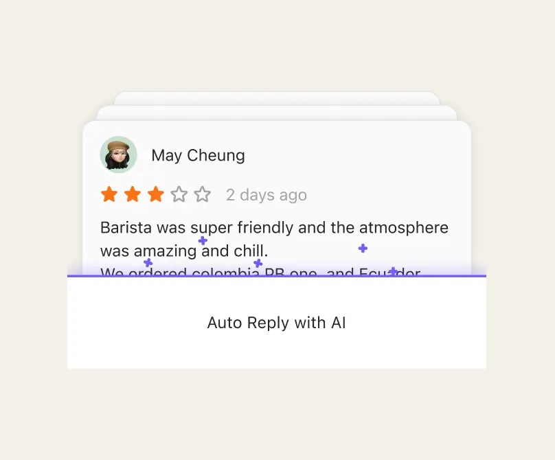 AI-generated auto-reply feature shown on a Google review from a customer.