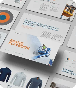 Open brochure with brand layout
