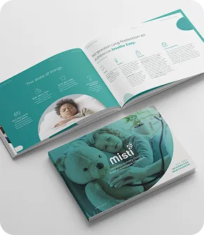 Open brochure with brand layout