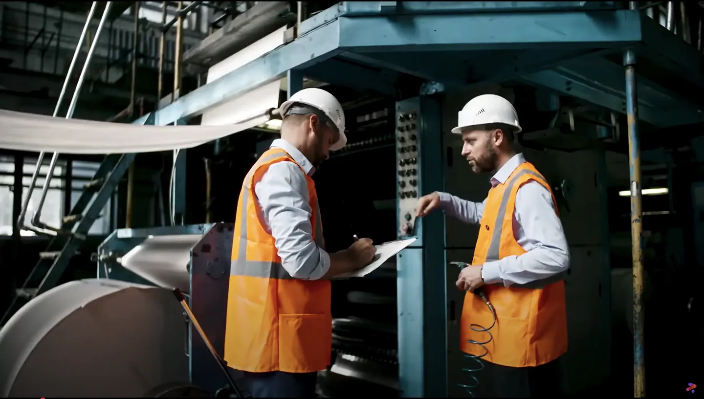 Workers inspecting construction project