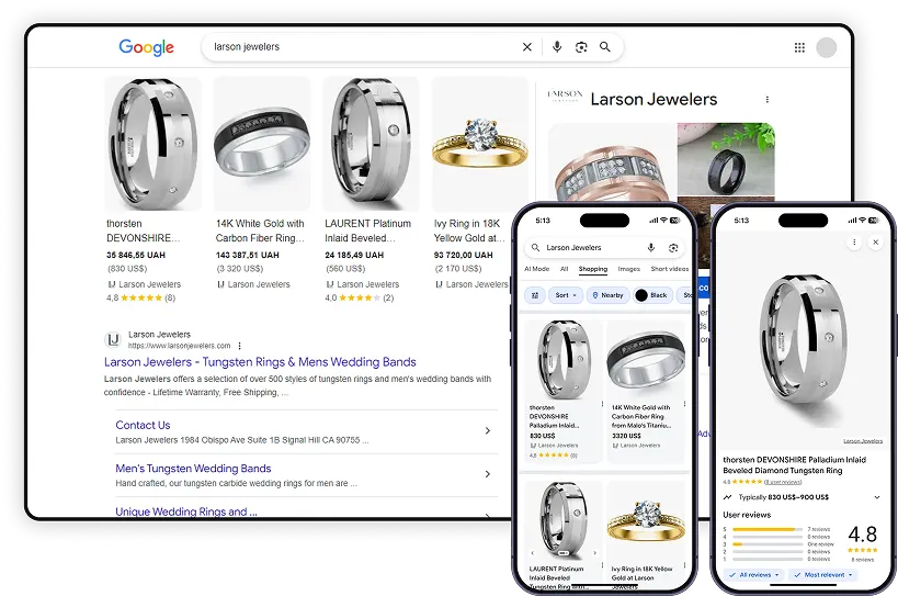 Screenshots showcasing branded search