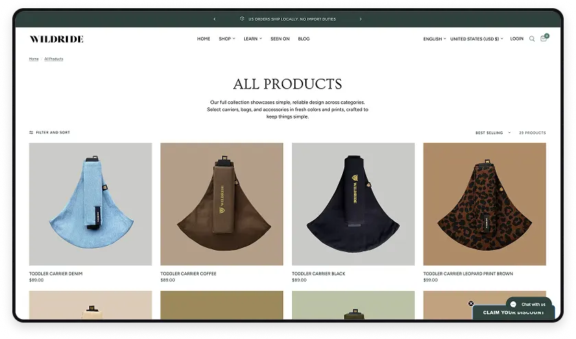 Showcasing multiple products for Wildirde