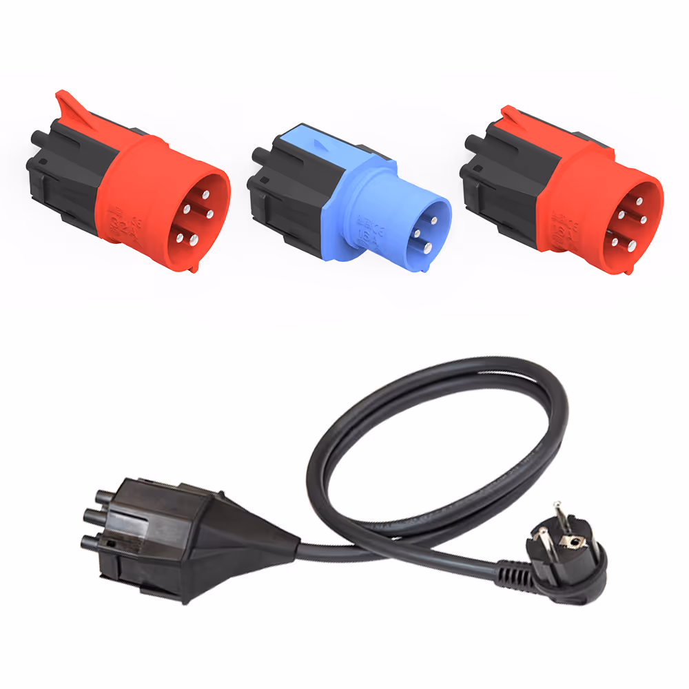 Abbildung zwei Stecker mit passendem Kabel auf weißem Hintergrund