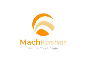 MachKosher logo with orange and beige arcs above the text 'MachKosher' and slogan 'Let the Touch Begin'.