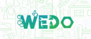 WEDO logo with stylized green letters on a white background featuring faint construction and home icons.