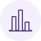 Purple bar chart icon with five vertical bars of varying heights on a light purple circular background.