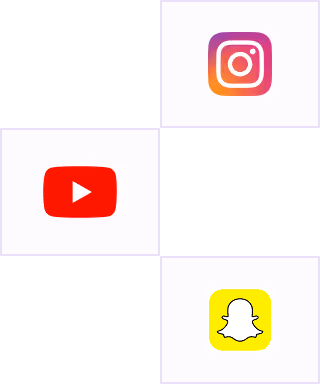 Icons of Instagram, YouTube, and Snapchat arranged in a vertical column on a white and black checkered background.