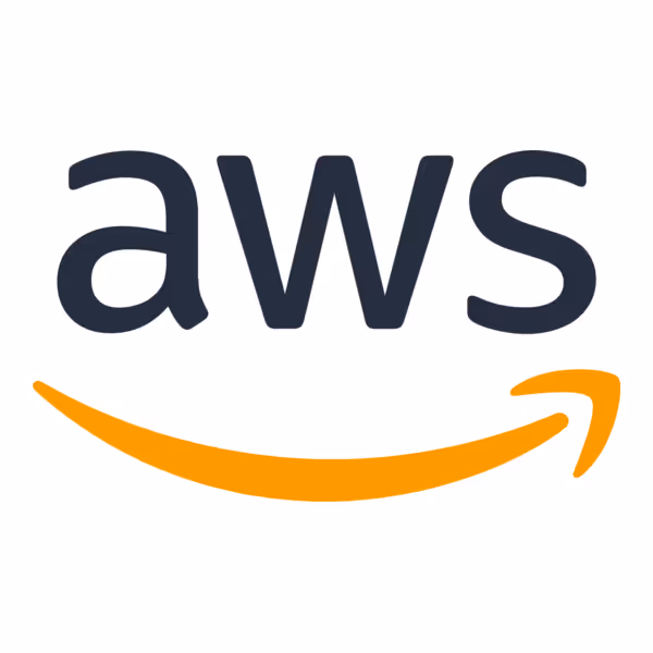 AWS logo with black letters and an orange curved arrow underneath