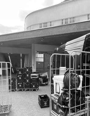 production gear at the bottom of a ski station ready to be brought on the top of the moutain
