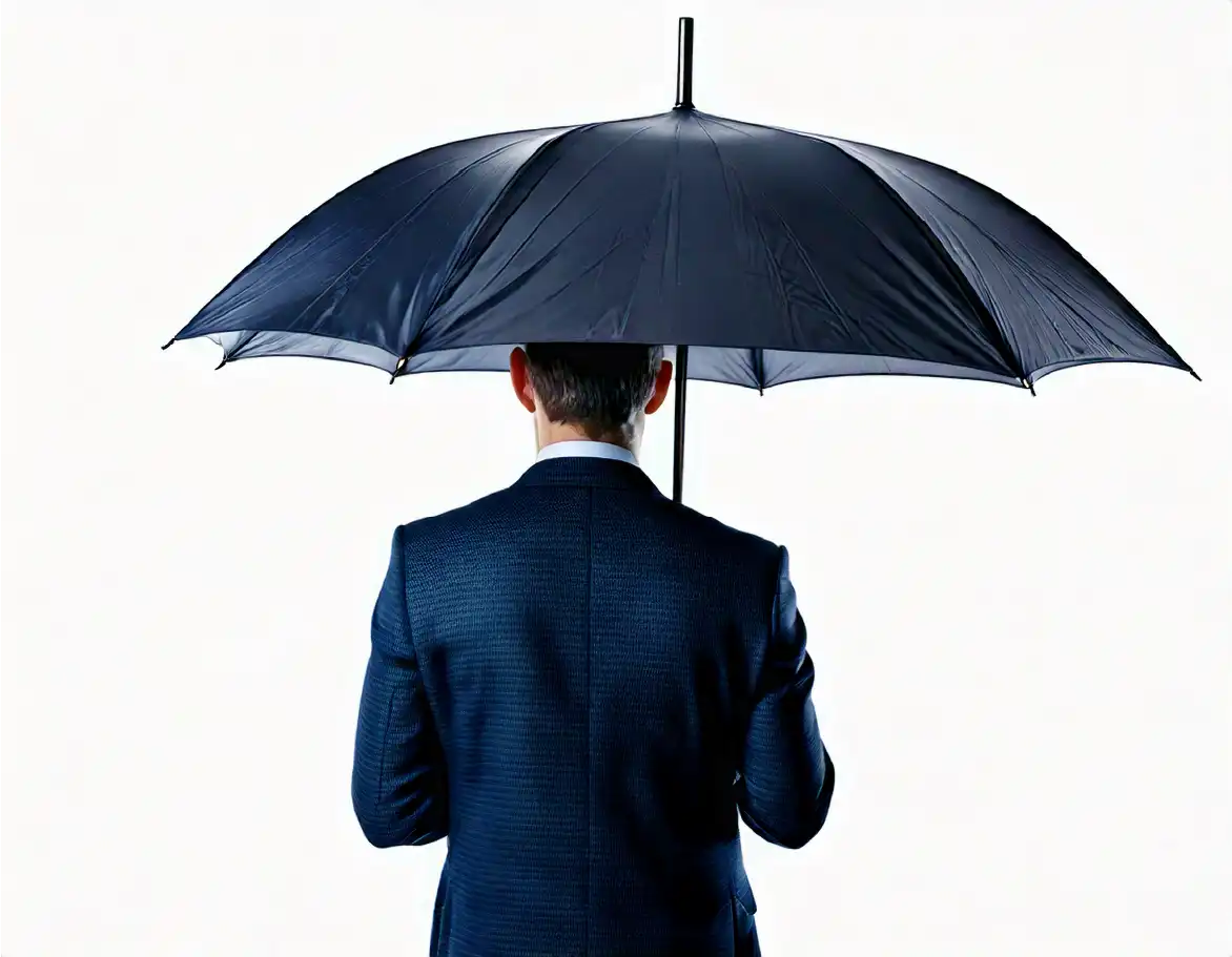 photo d'un homme en costard portant un parapluie