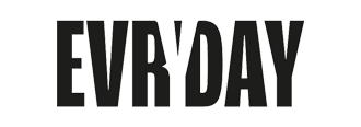 Logo met het woord "EVRYDAY" in hoofdletters tegen een zwarte achtergrond.