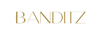 Logo van "BANDITZ" in elegante gouden letters op een zwarte achtergrond.