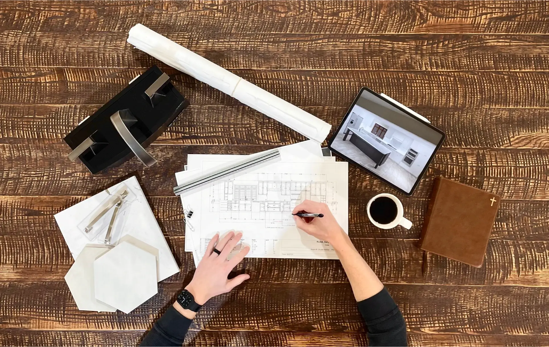 blueprint with hand writing on paper