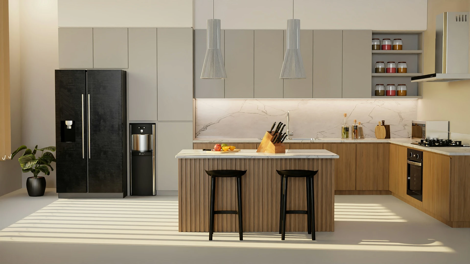 modern kitchen with cabinet underlighting