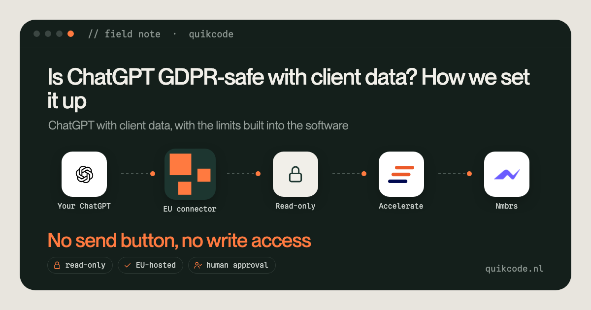 Is ChatGPT GDPR-safe with client data? How we set it up, QuikCode field note