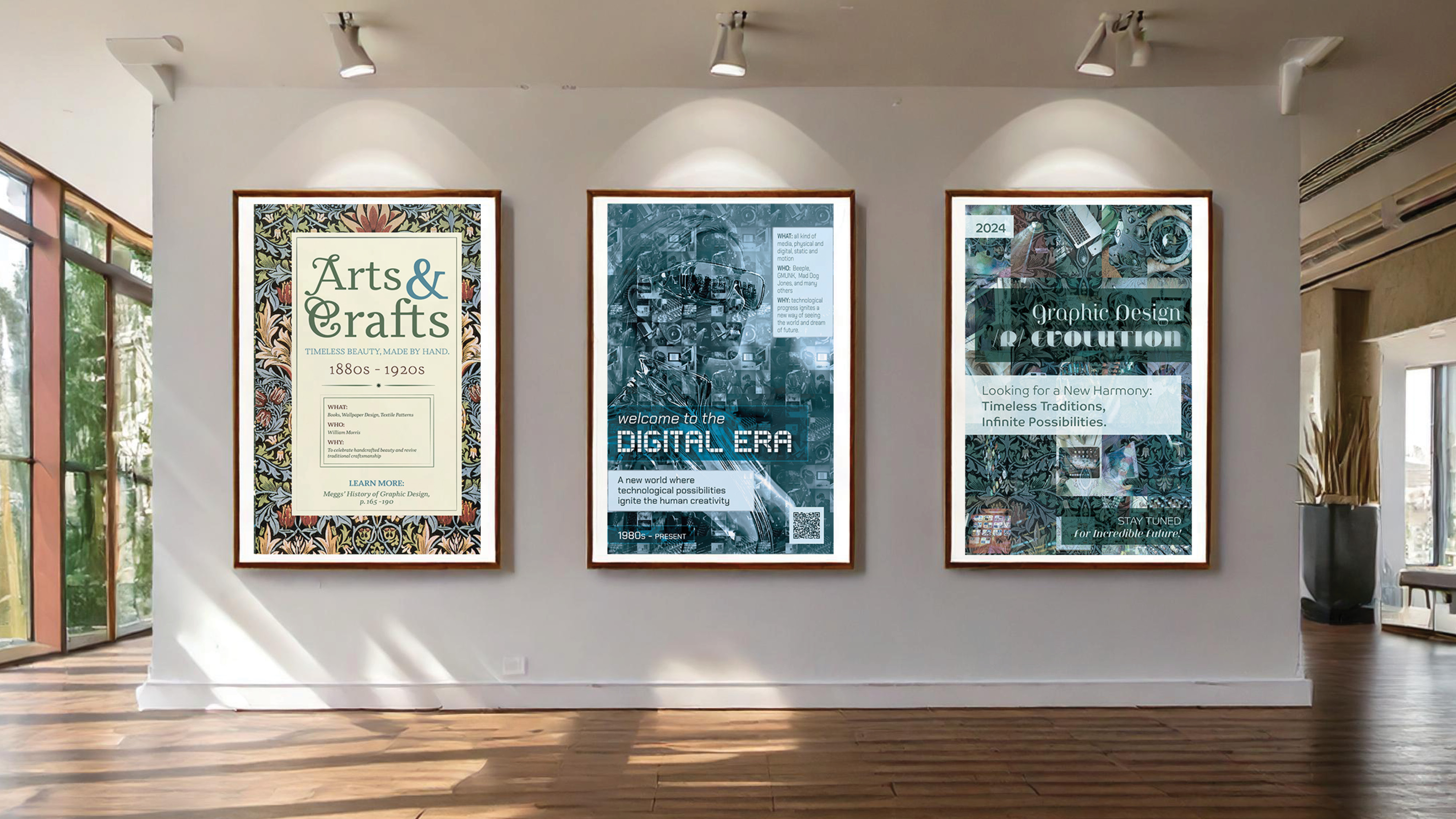 Three poster on the wall mockup