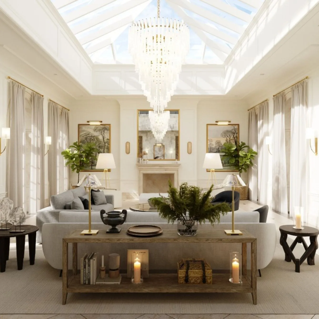 Bright living room with comfortable sofa and stylish decor