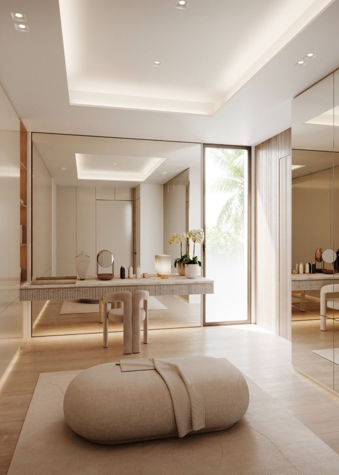Large wall mirror with built-in storage cabinets
