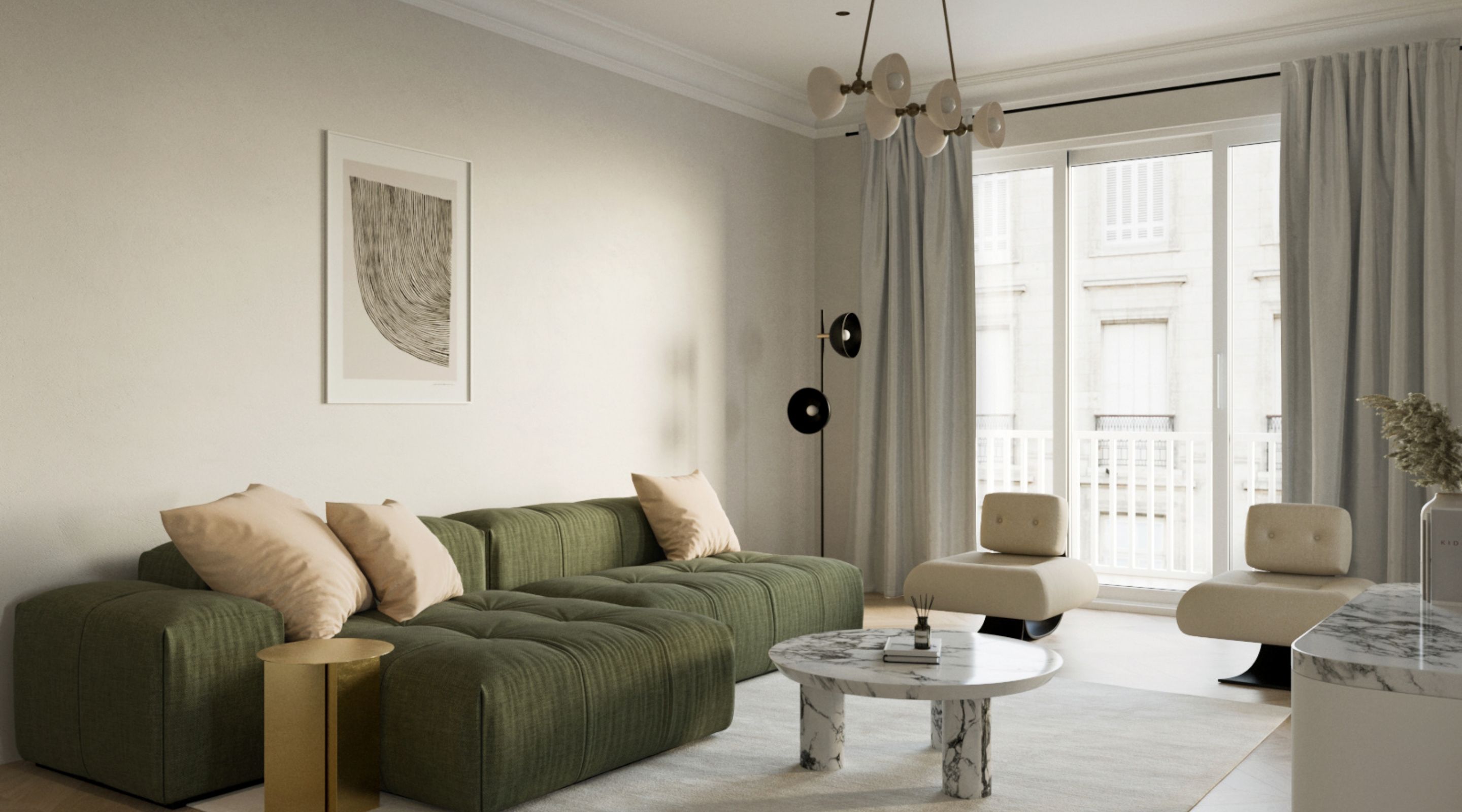 Bright and modern living room with stylish furniture