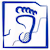 our brand icon that represents a foot (print) in a digital style 