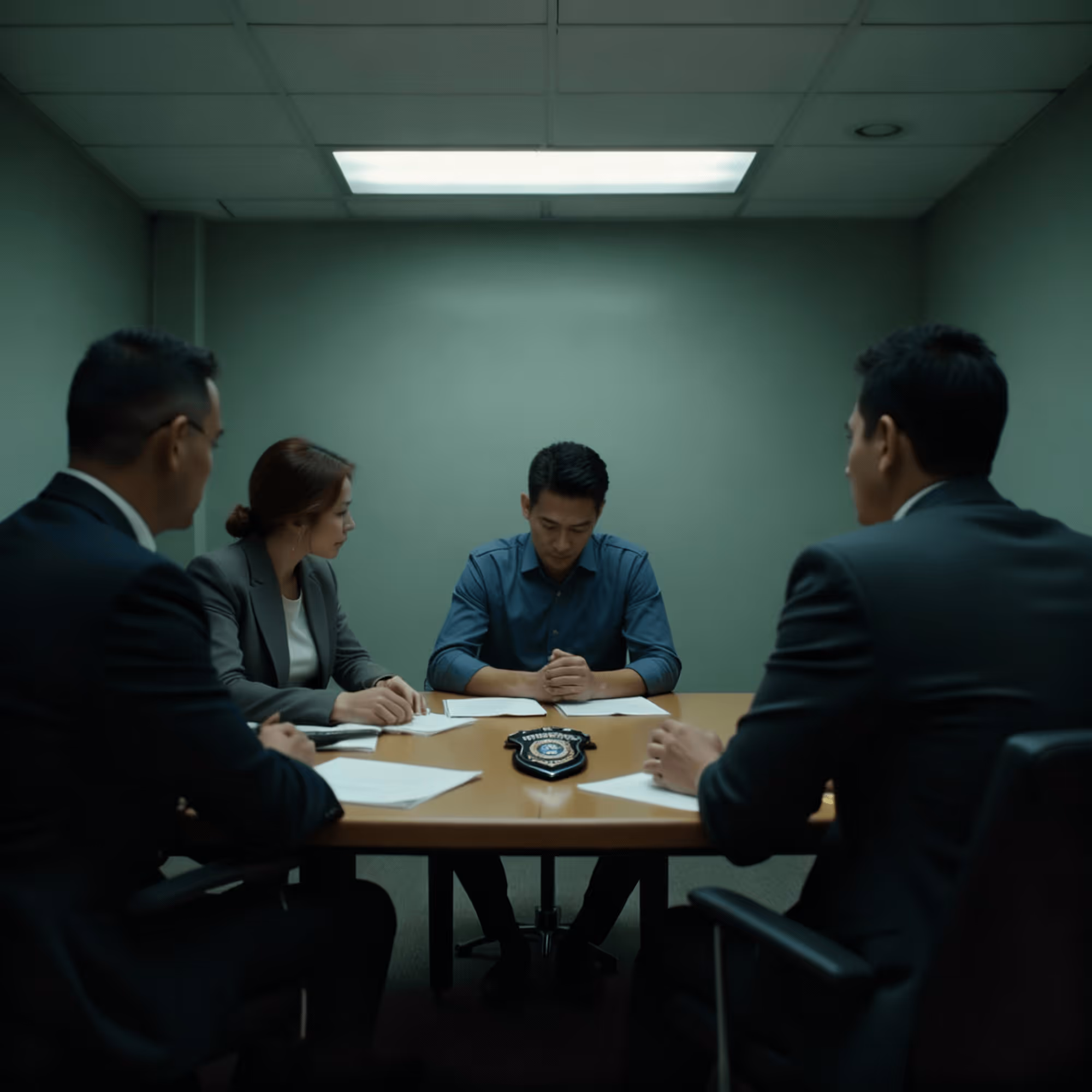 Fraud suspect being interviewed by legal professionals at Holborn Adams