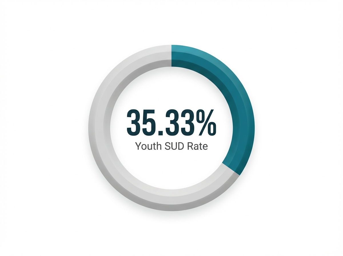 Infographic showing SUD Rate Among Young Adults (18-25) in Vermont: 35.33%