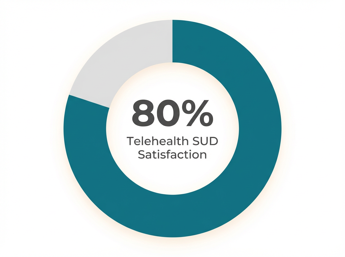 Infographic showing Patient Satisfaction with Telehealth for SUD Treatment: 80%
