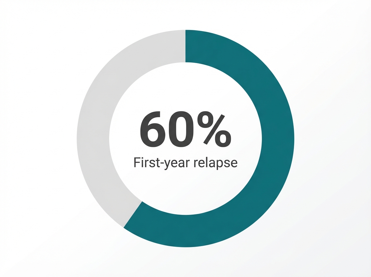 Infographic showing Relapse Rate Within First Year of Treatment: 60%