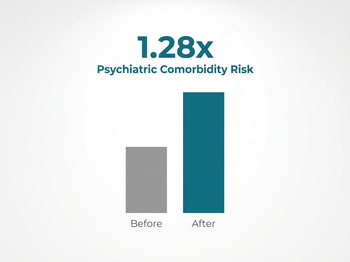 Infographic showing Increased Odds of Treatment Non-Completion with Psychiatric Comorbidity: 1.28x