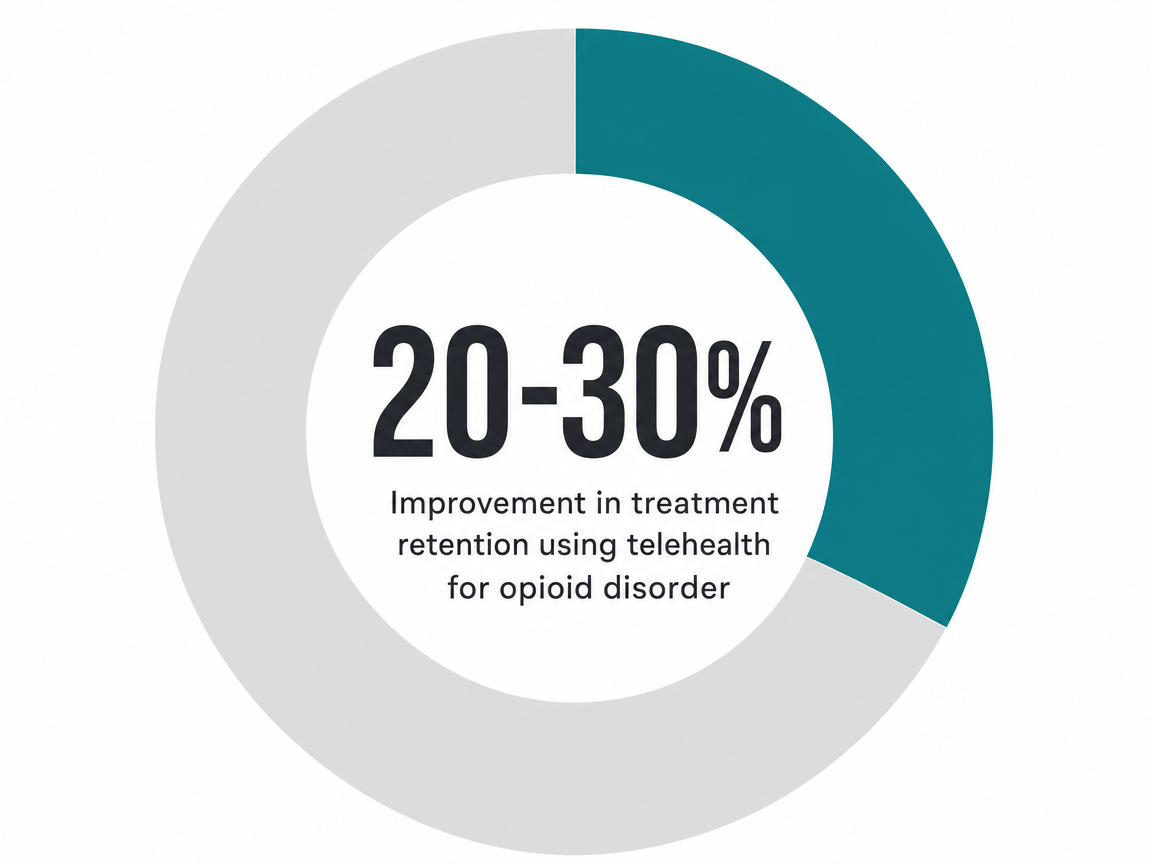 Infographic showing Improvement in treatment retention using telehealth for opioid disorder: 20-30%
