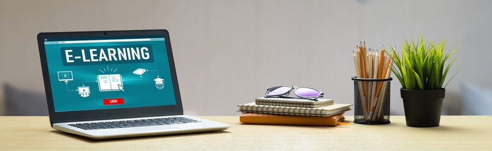 E-learning site for desktop with software for student to study online on the internet network