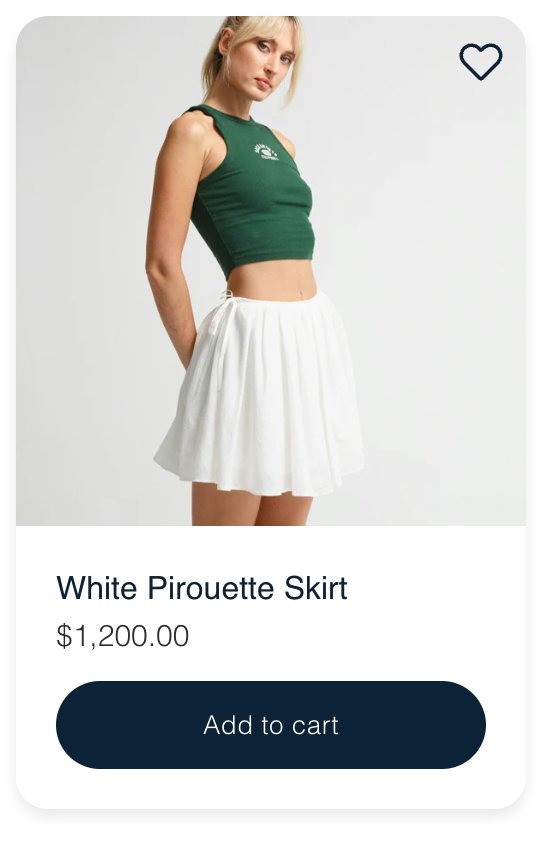 Wishlist heart icon on product card allowing shoppers to save items