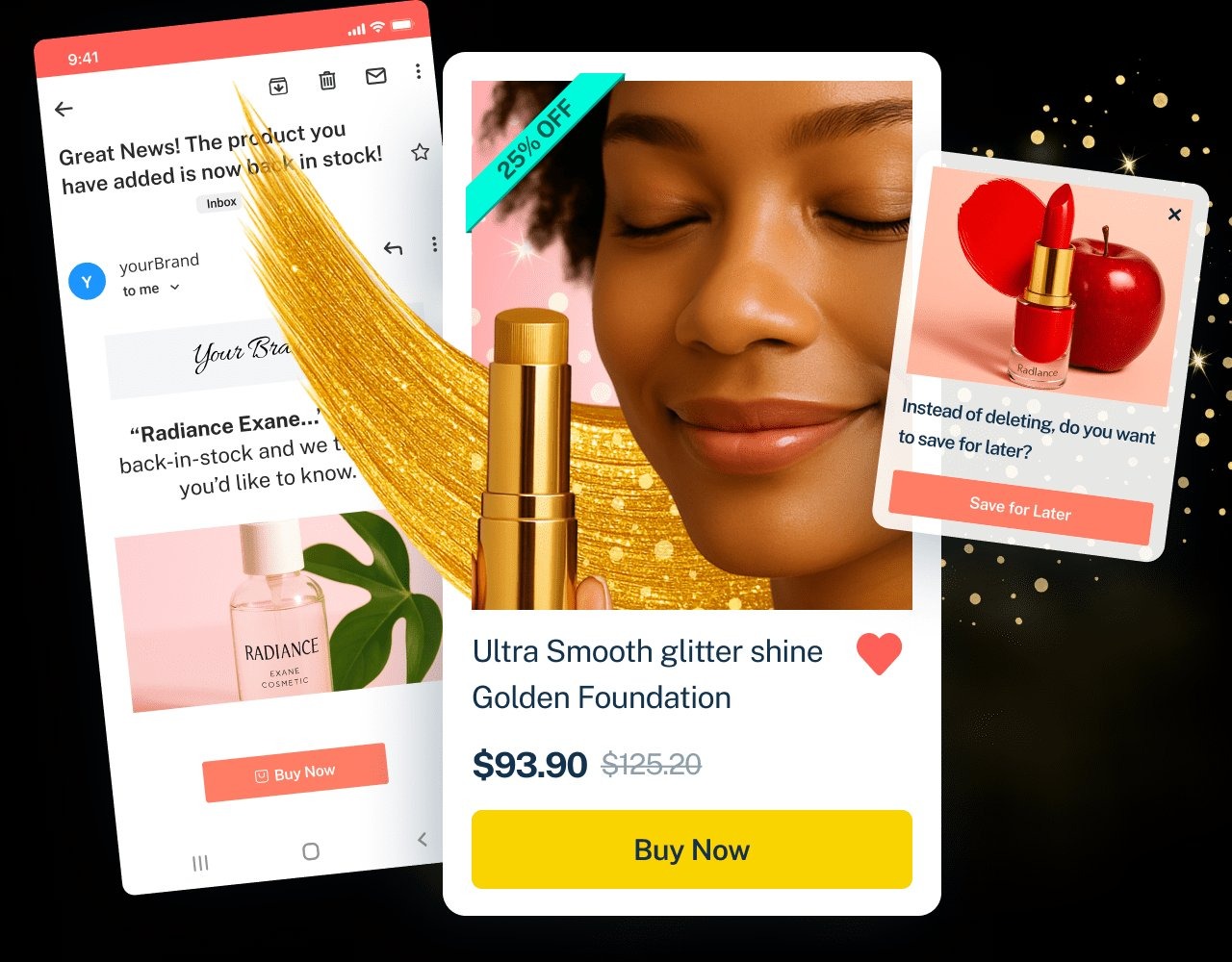 Beauty and cosmetics back in stock and price drop wishlist integration example