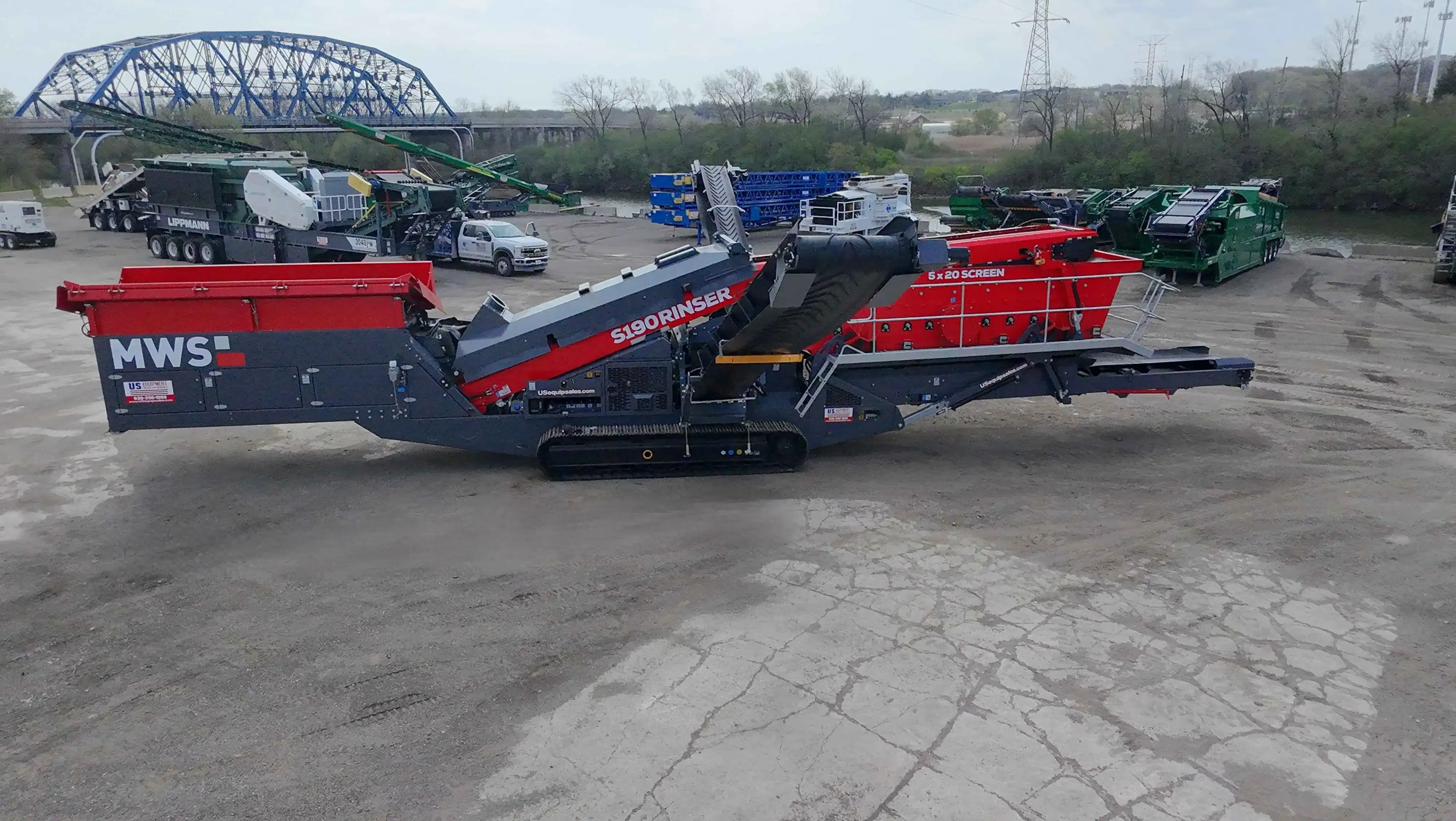MWS S190 Rinser aggregate washing system fully assembled in an equipment yard.
